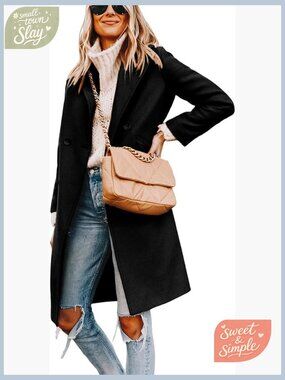 Women's Wool Blend Peacoat Notch Lapel Long Sleeve Winter Coat